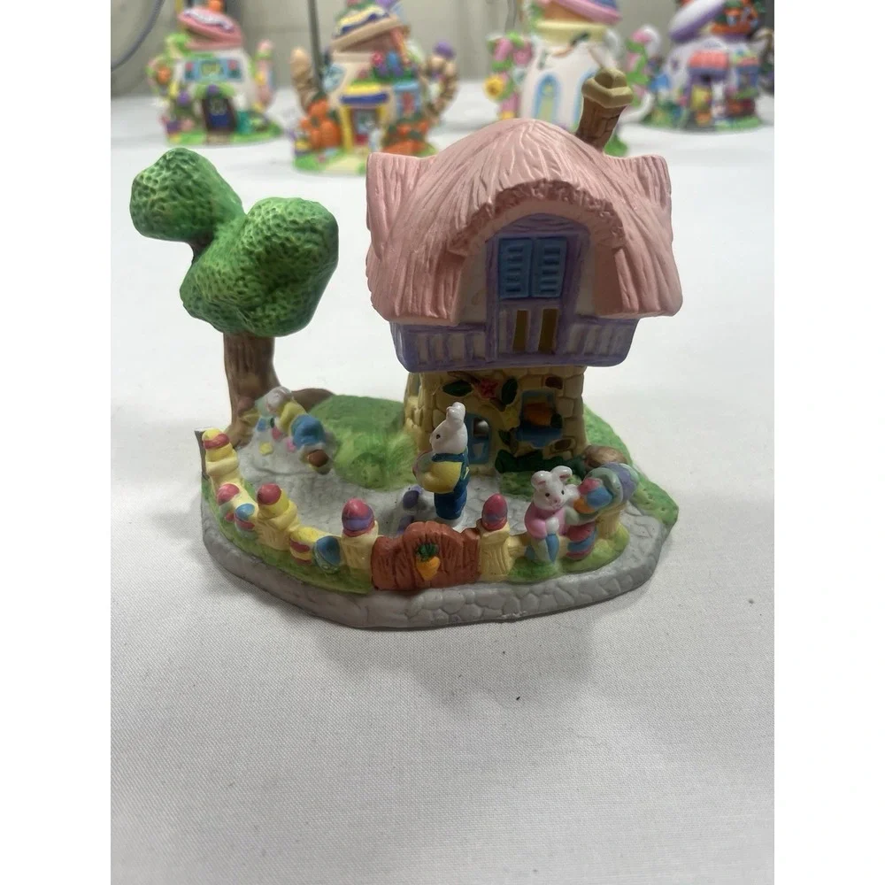 Set of 4 Rabbit Village Cottages Coffee Shop Bakery Flower Shop Houses
